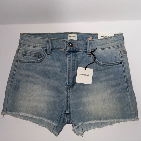 Sneak Peek Blue Jean Shorts with Frayed Hem - Picture 1 of 2